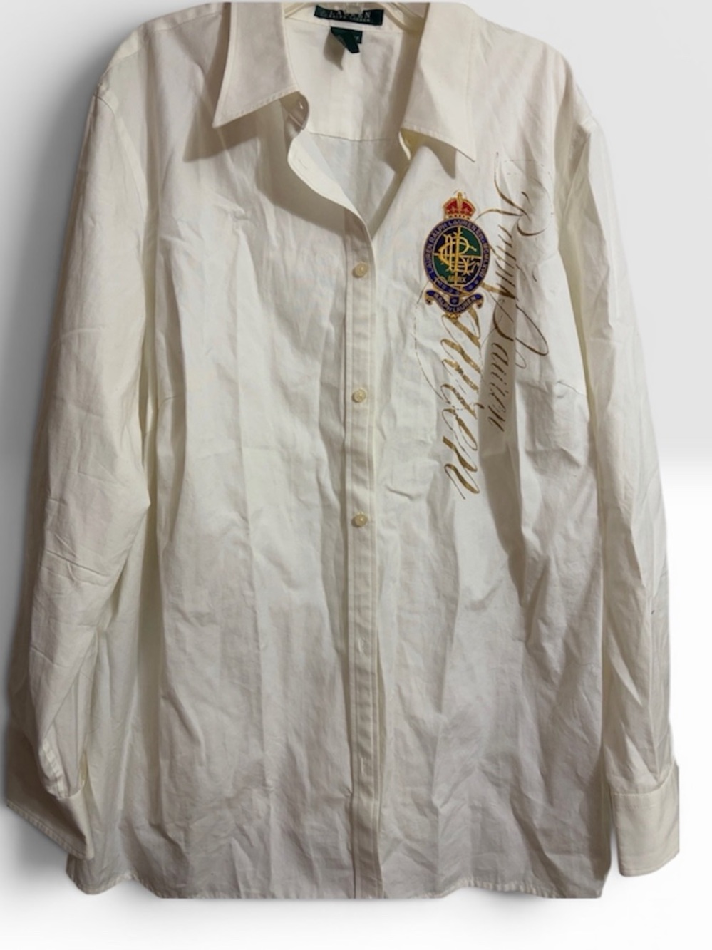 Ralph Lauren Cream Button-Down Shirt with Embroidered Crest Sz 2X Women - Picture 4 of 11